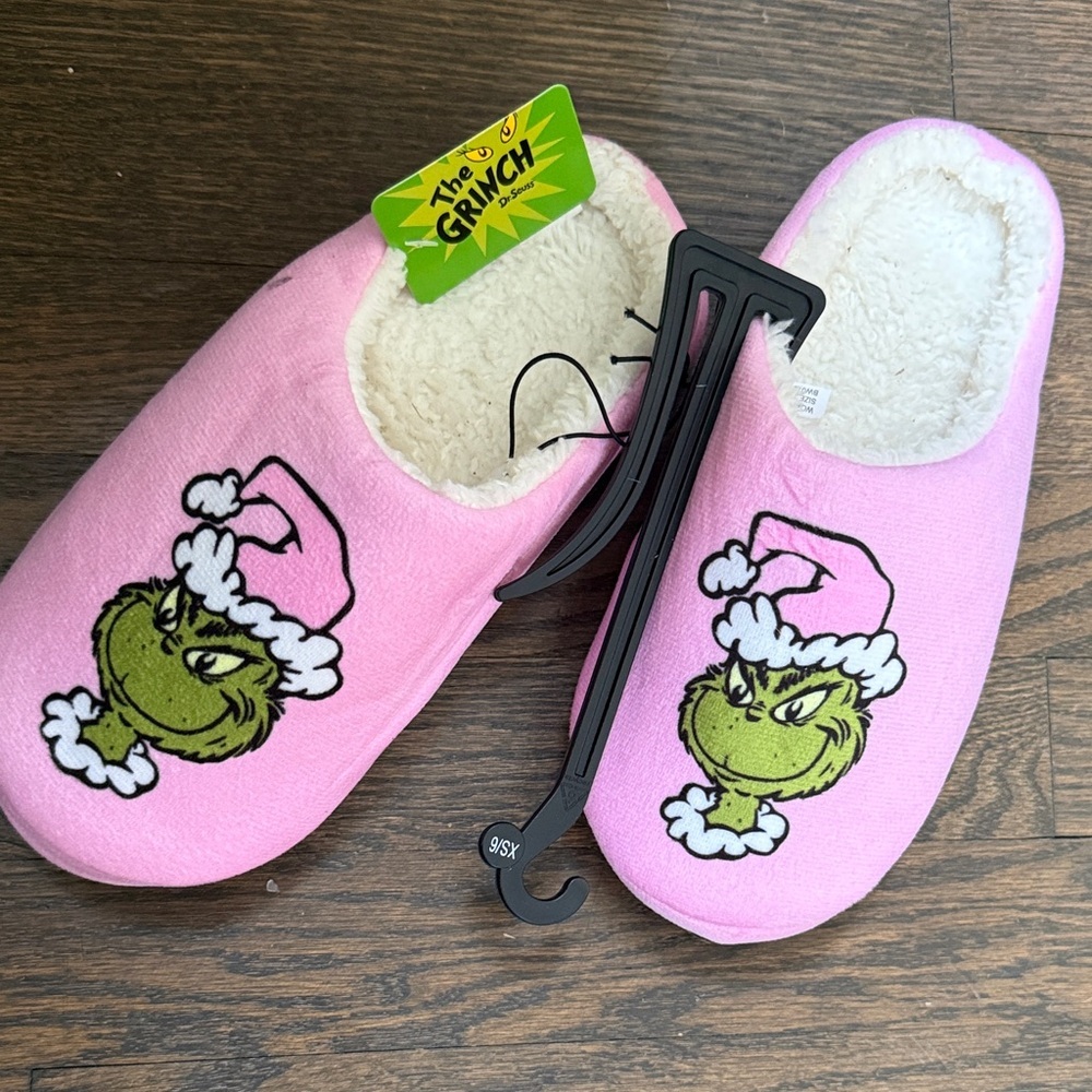 Grinch Pink Slippers with Santa Hat